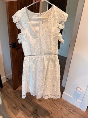J.O.A. White Lace V-Neck Mini Dress